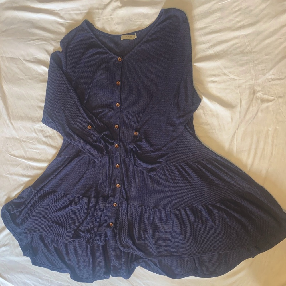 Flowy Blue Peasant Dress